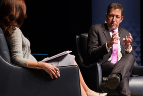 Journalist Glenn Greenwald responds to a question from moderator Nuala O'Connor. (Photo: Ernesto Trejo/UANews) Journalist Glenn Greenwald responds to a question from moderator Nuala O'Connor. (Photo: Ernesto Trejo/UANews)